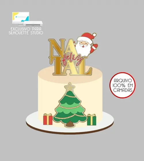 514 - Arquivo Topo de Bolo Natal Papai Noel