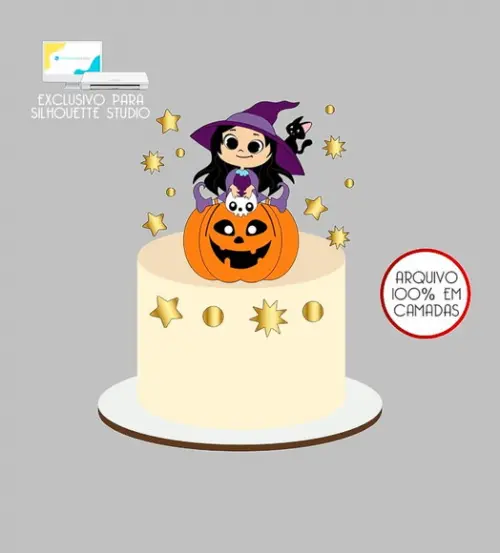 524 - Arquivo Topo de Bolo Halloween Bruxinha