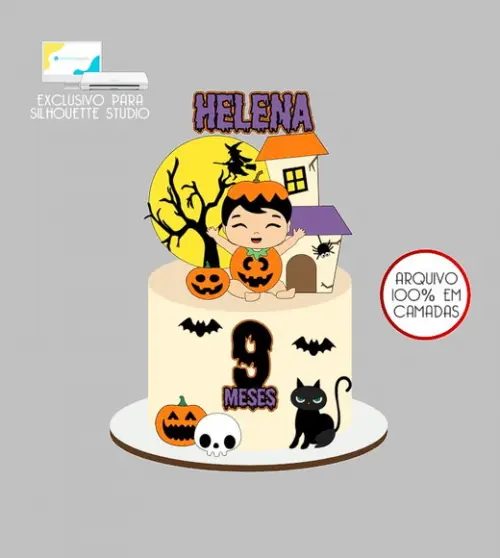 520 - Arquivo Topo de Bolo Halloween Menina