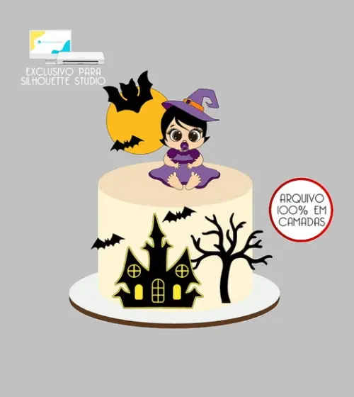 523 - Arquivo Topo de Bolo Halloween Bruxinha