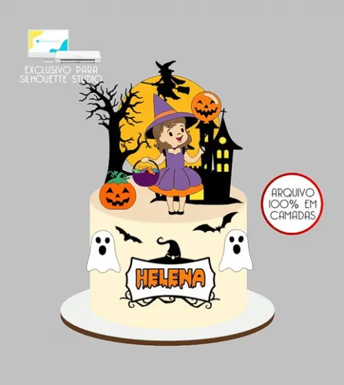 528 - Arquivo Topo de Bolo Halloween Menina Doces