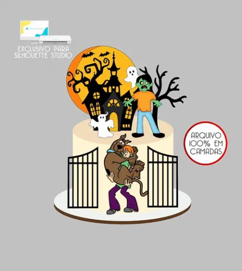526 - Arquivo Topo de Bolo Halloween Scooby-doo