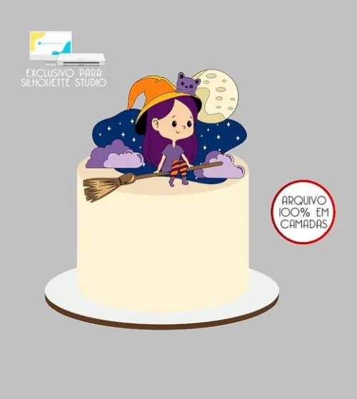 529 - Arquivo Topo de Bolo Halloween Bruxinha