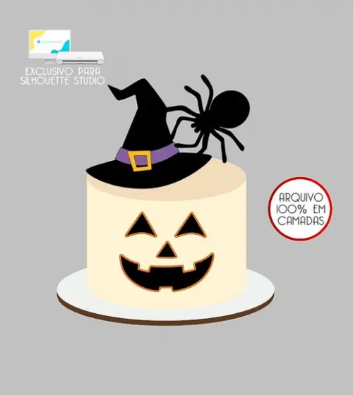 527 - Arquivo Topo de Bolo Halloween Chapéu de Bruxa