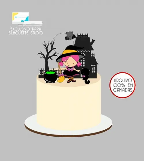 531 - Arquivo Topo de Bolo Halloween Bruxinha