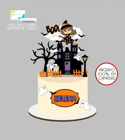 535 - Arquivo Topo de Bolo Halloween Bruxinha