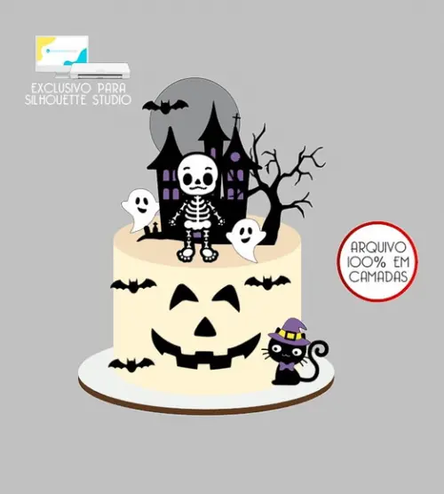 534 - Arquivo Topo de Bolo Halloween Esqueleto Caveira