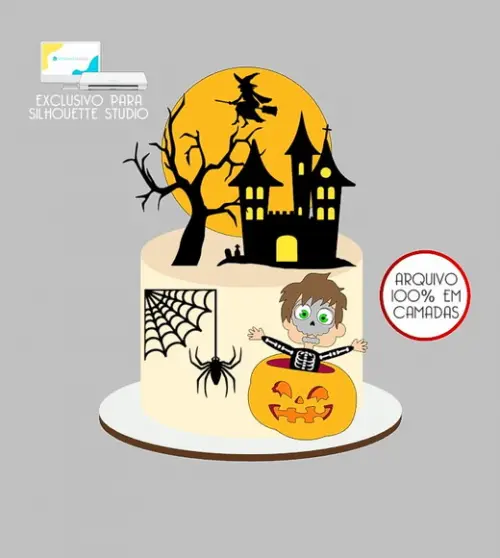 537 - Arquivo Topo de Bolo Halloween Menino Esqueleto