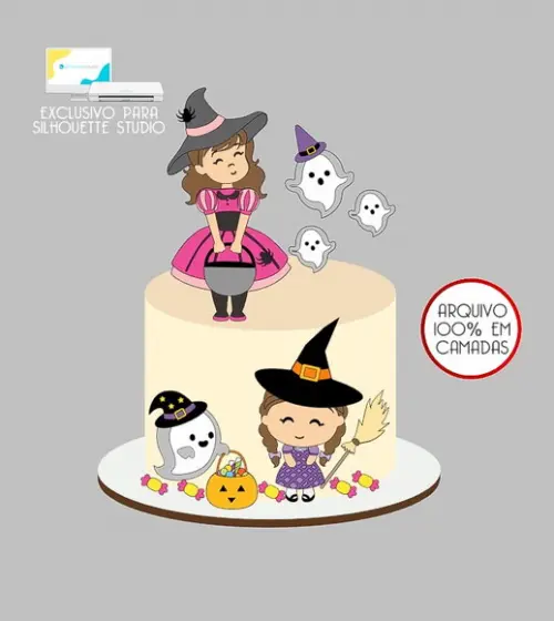 544 - Arquivo Topo de Bolo Halloween Bruxinhas