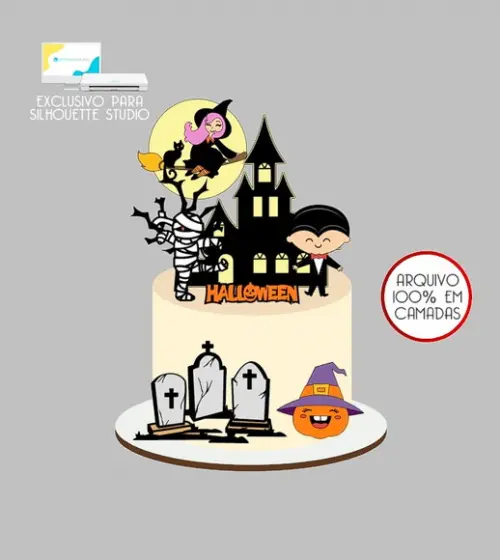 542 - Arquivo Topo de Bolo Halloween Vampiro Bruxinha