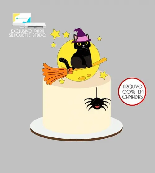 540 - Arquivo Topo de Bolo Halloween Gato Preto