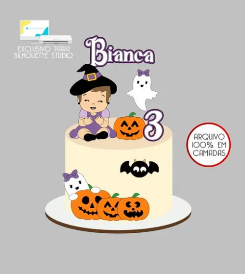 543 - Arquivo Topo de Bolo Halloween Bruxinha