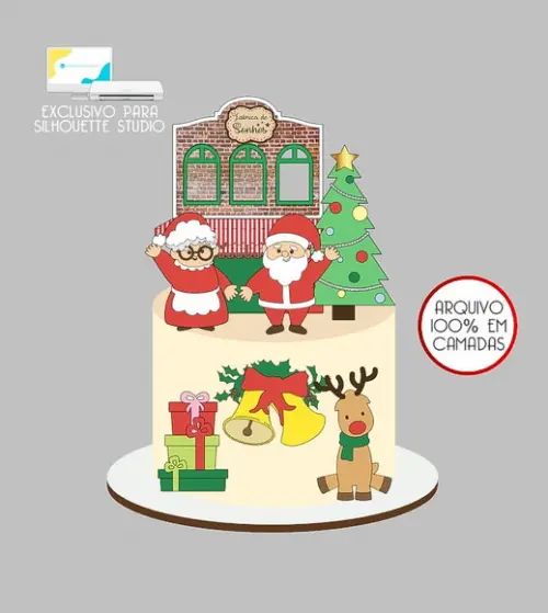 549 - Arquivo Topo de Bolo Natal Papai Noel e Mamãe Noel