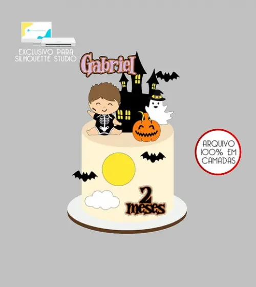 557 - Arquivo Topo de Bolo Halloween Menino Baby