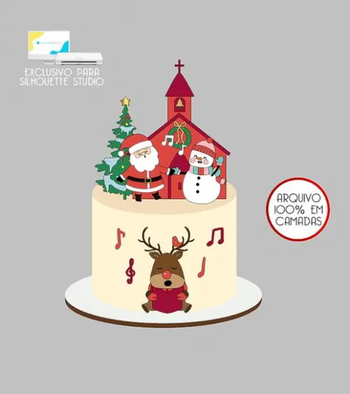 554 - Arquivo Topo de Bolo Natal Papai Noel Boneco de Neve