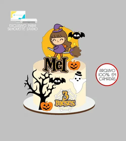 558 - Arquivo Topo de Bolo Halloween Bruxinha