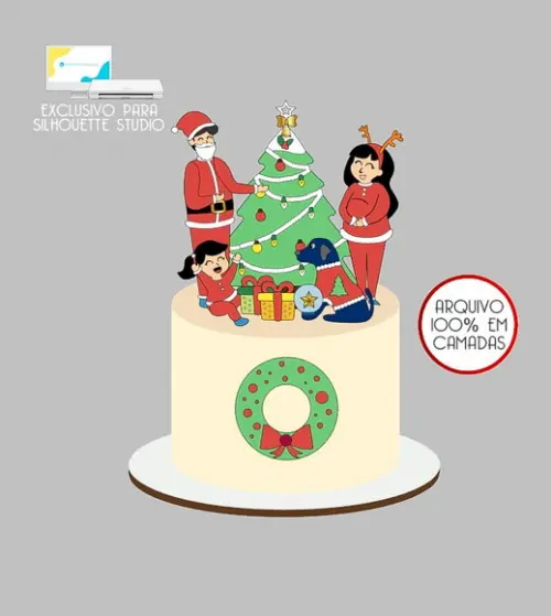 555 - Arquivo Topo de Bolo Natal Família Cachorro