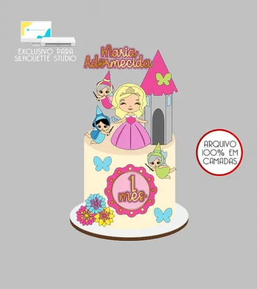 563 - Arquivo Topo de Bolo Princesa Aurora Baby Castelo 3d