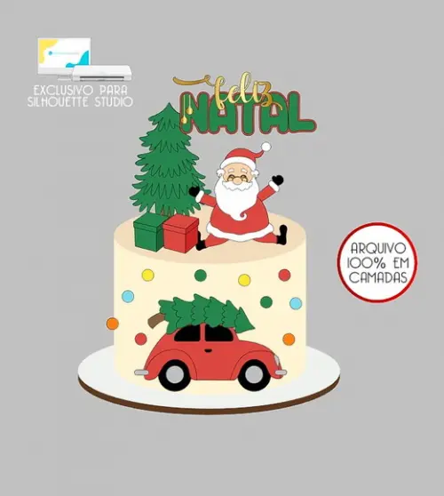 567 - Arquivo Topo de Bolo Natal Fusca Papai Noel