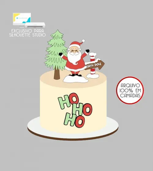 566 - Arquivo Topo de Bolo Natal Papai Noel