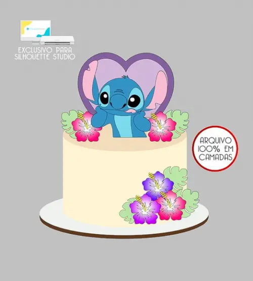 562 - Arquivo Topo de Bolo Stitch Coração