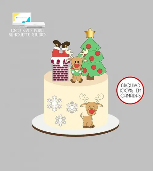 571 - Arquivo Topo de Bolo Natal Papai Noel Chaminé