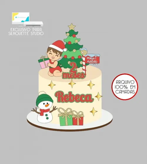 578 - Arquivo Topo de Bolo Natal Menina Boneco de Neve