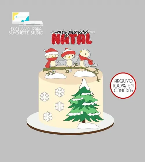 575 - Arquivo Topo de Bolo Natal Pássaros Passarinhos