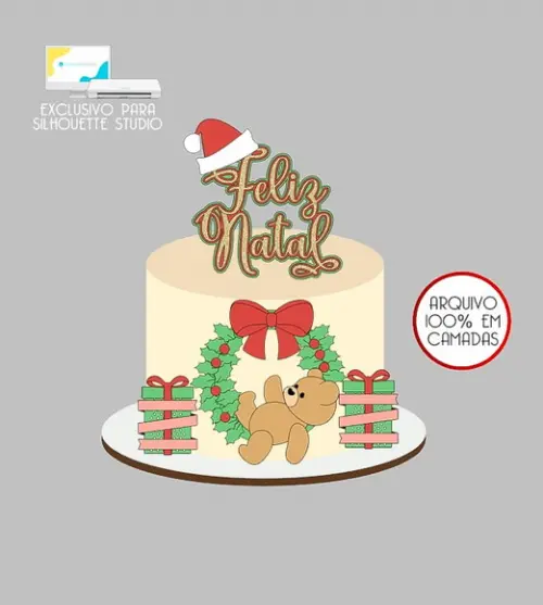 577 - Arquivo Topo de Bolo Natal Ursinho Guirlanda