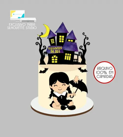 586 - Arquivo Topo de Bolo Wandinha Halloween