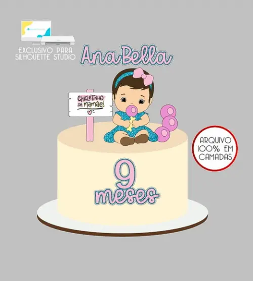 593 - Arquivo Topo de Bolo Menina Chicletinho da Mamãe