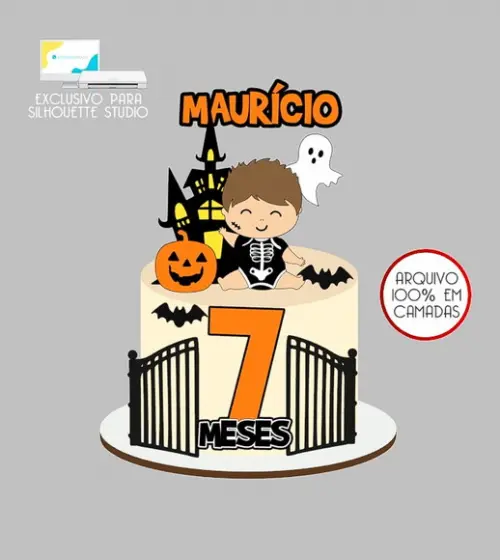 592 - Arquivo Topo de Bolo Halloween Menino Baby