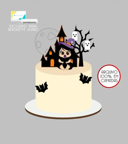 590 - Arquivo Topo de Bolo Halloween Bruxinha