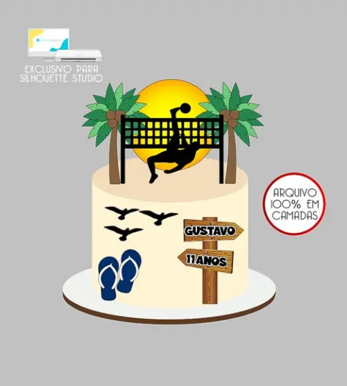 589 - Arquivo Topo de Bolo Praia Futevôlei