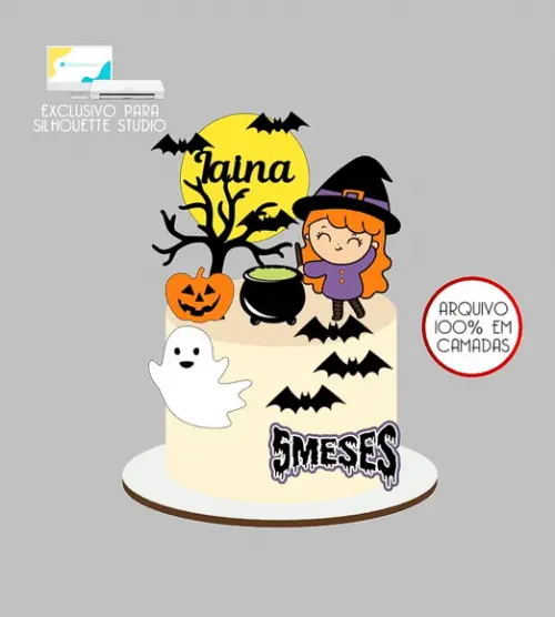 596 - Arquivo Topo de Bolo Halloween Bruxinha