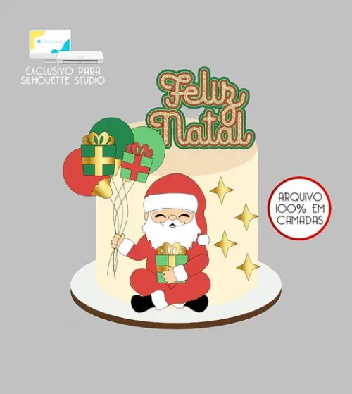 605 - Arquivo Topo de Bolo Natal Papai Noel Balões