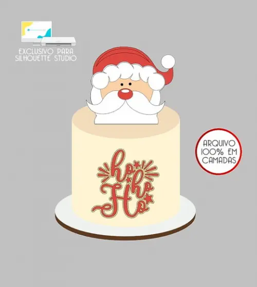 604 - Arquivo Topo de Bolo Natal Papai Noel Ho-ho-ho