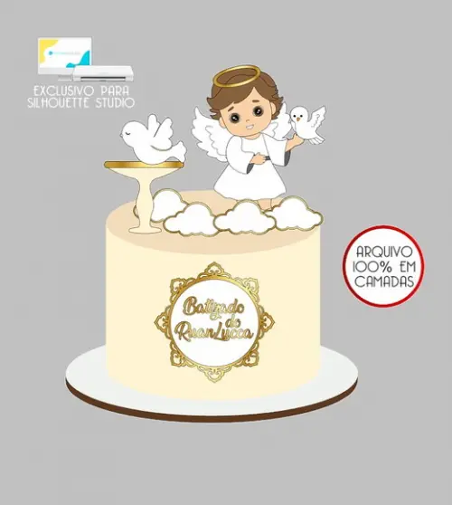 608 - Arquivo Topo de Bolo Batizado Anjinho Menino