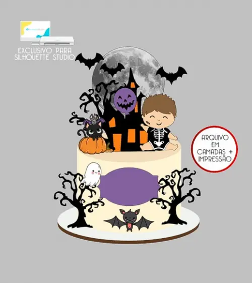 619 - Arquivo Topo de Bolo Halloween Menino Esqueleto