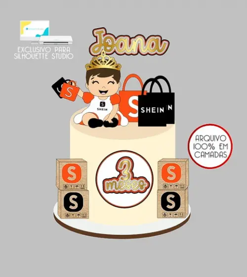 644 - Arquivo Topo de Bolo Compras Shopee Shein Menina