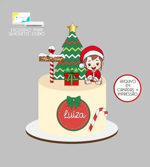 649 - Arquivo Topo de Bolo Natal Menina