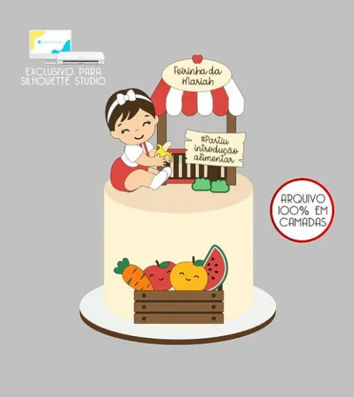 655 - Arquivo Topo de Bolo Frutinhas Feirinha Menina