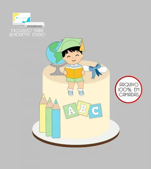 652 - Arquivo Topo de Bolo Formatura Mesversario Menino Abc