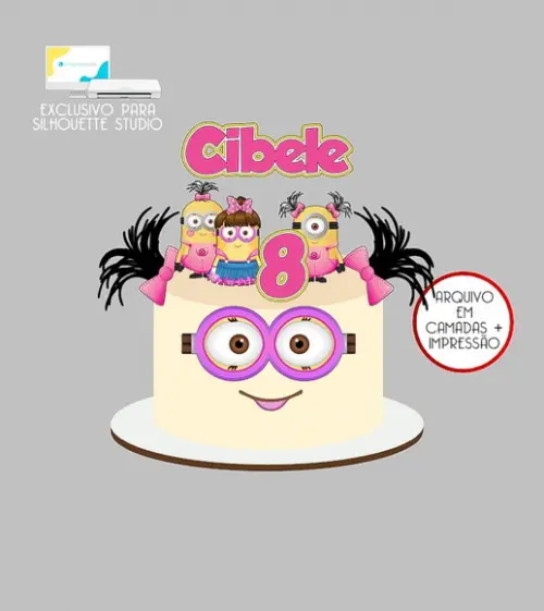 658 - Arquivo Topo de Bolo Minions Menina