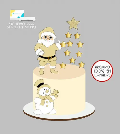 668 - Arquivo Topo de Bolo Natal Papai Noel Boneco de Neve
