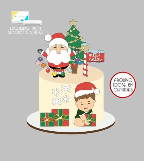 666 - Arquivo Topo de Bolo Natal Menino Papai Noel