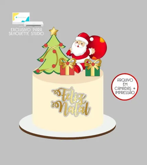 663 - Arquivo Topo de Bolo Natal Papai Noel
