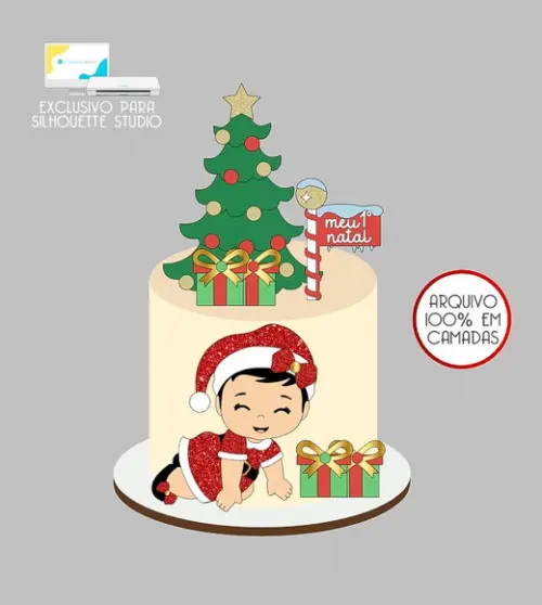 667 - Arquivo Topo de Bolo Natal Menina Presentes