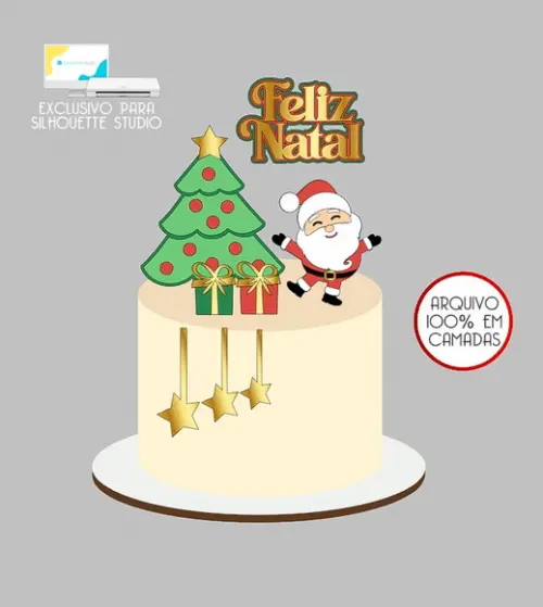 662 - Arquivo Topo de Bolo Natal Papai Noel