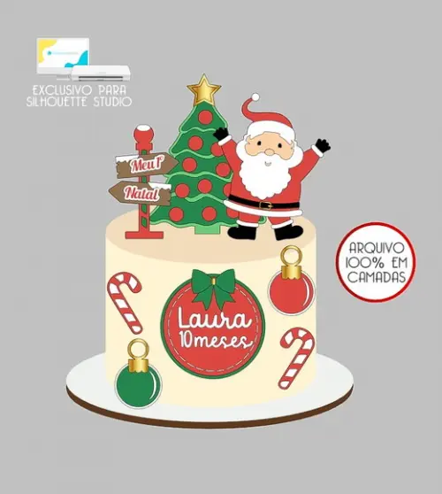 675 - Arquivo Topo de Bolo Natal Papai Noel